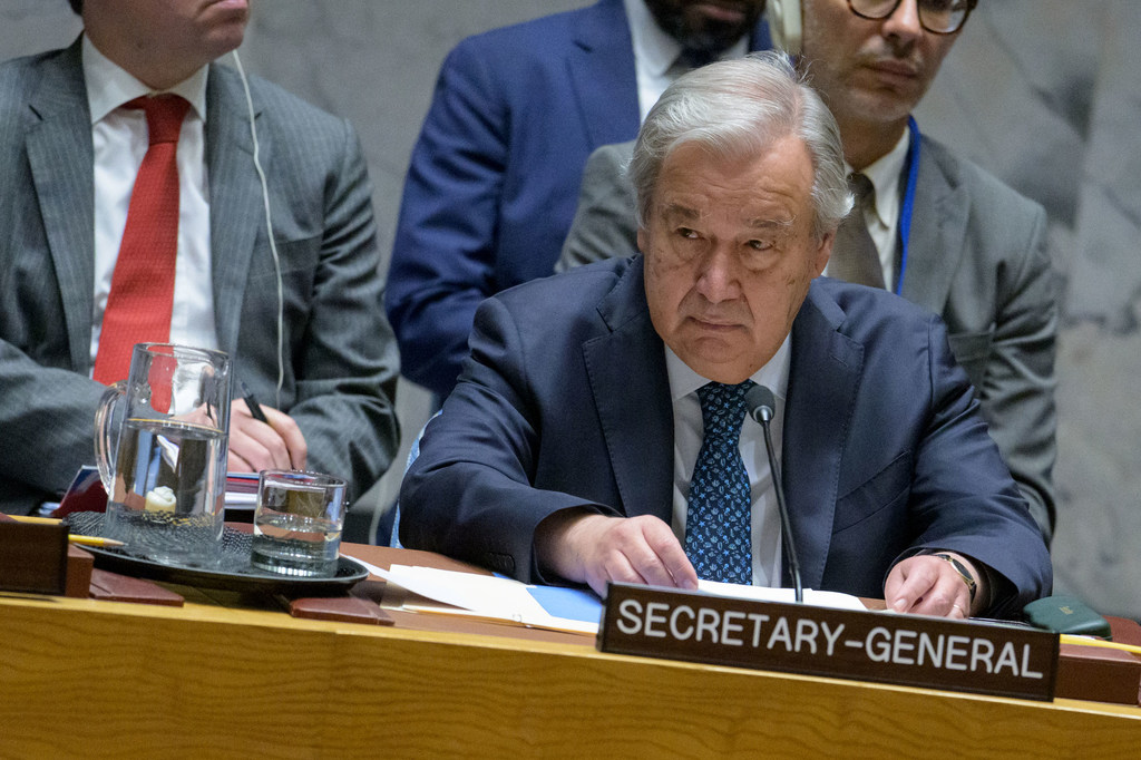 Secretary-General António Guterres at the Security Council meeting on the Israel-Iran crisis.
